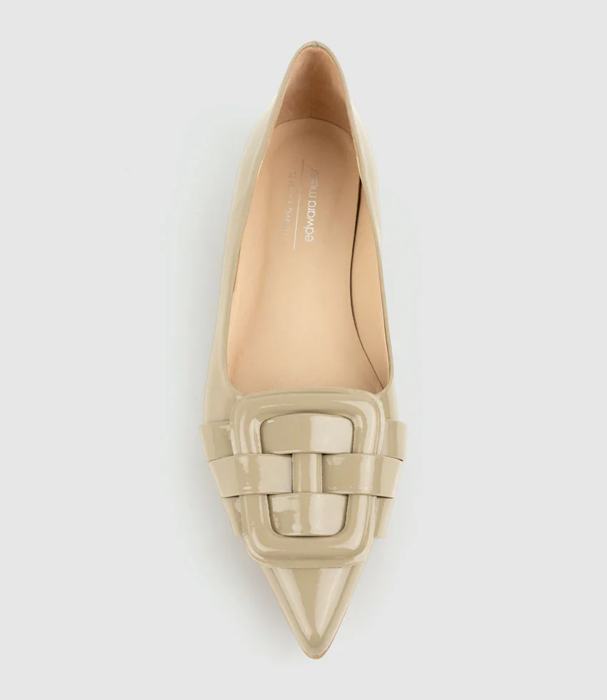 DESTRAFLAT Pointed Ballet with Buckle in Taupe Patent - Image 4