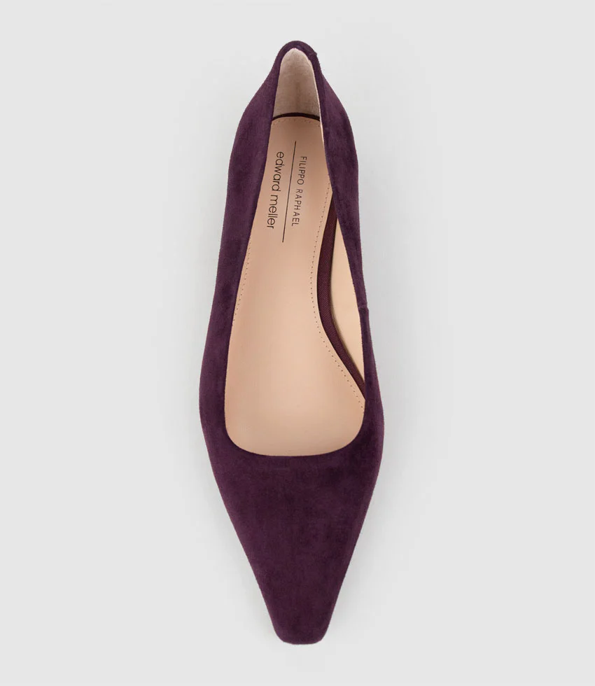 ELVY Chiselled Flat Pump in Eggplant Suede - Image 4
