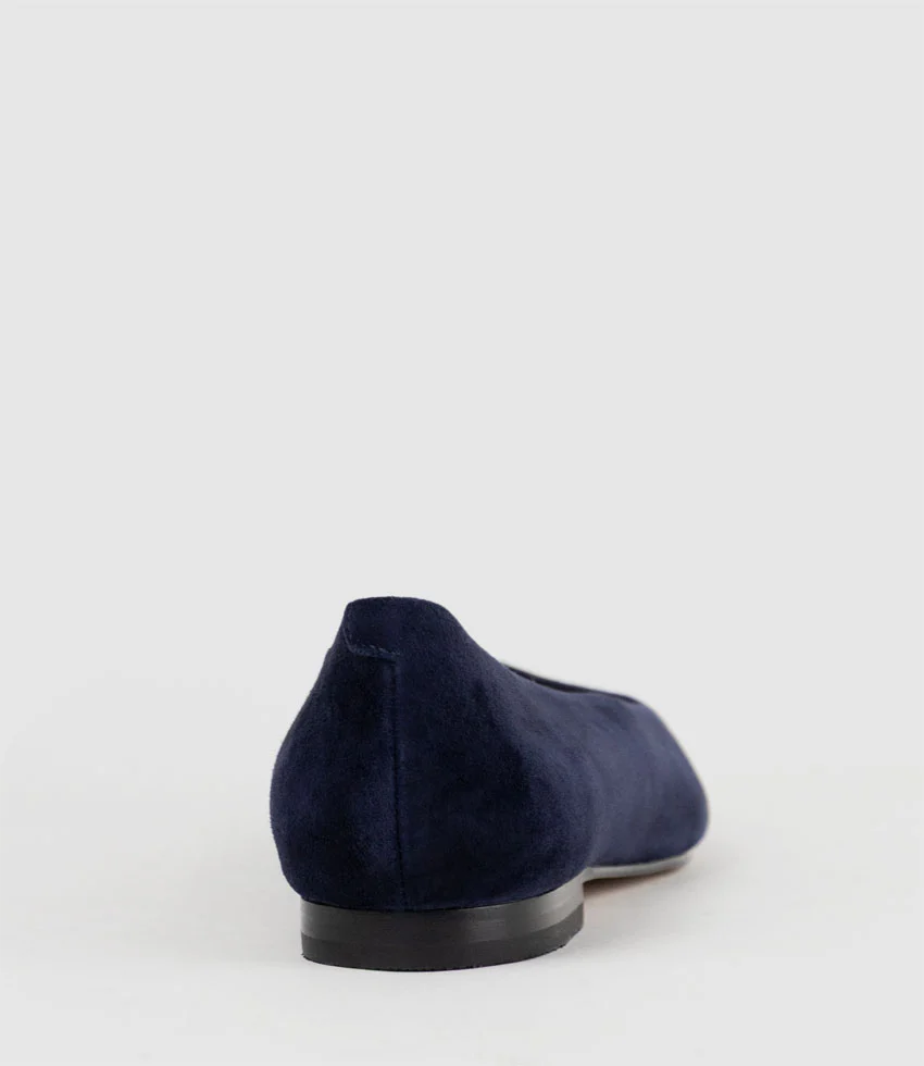 ELVY Chiselled Flat Pump in Navy Suede - Image 3