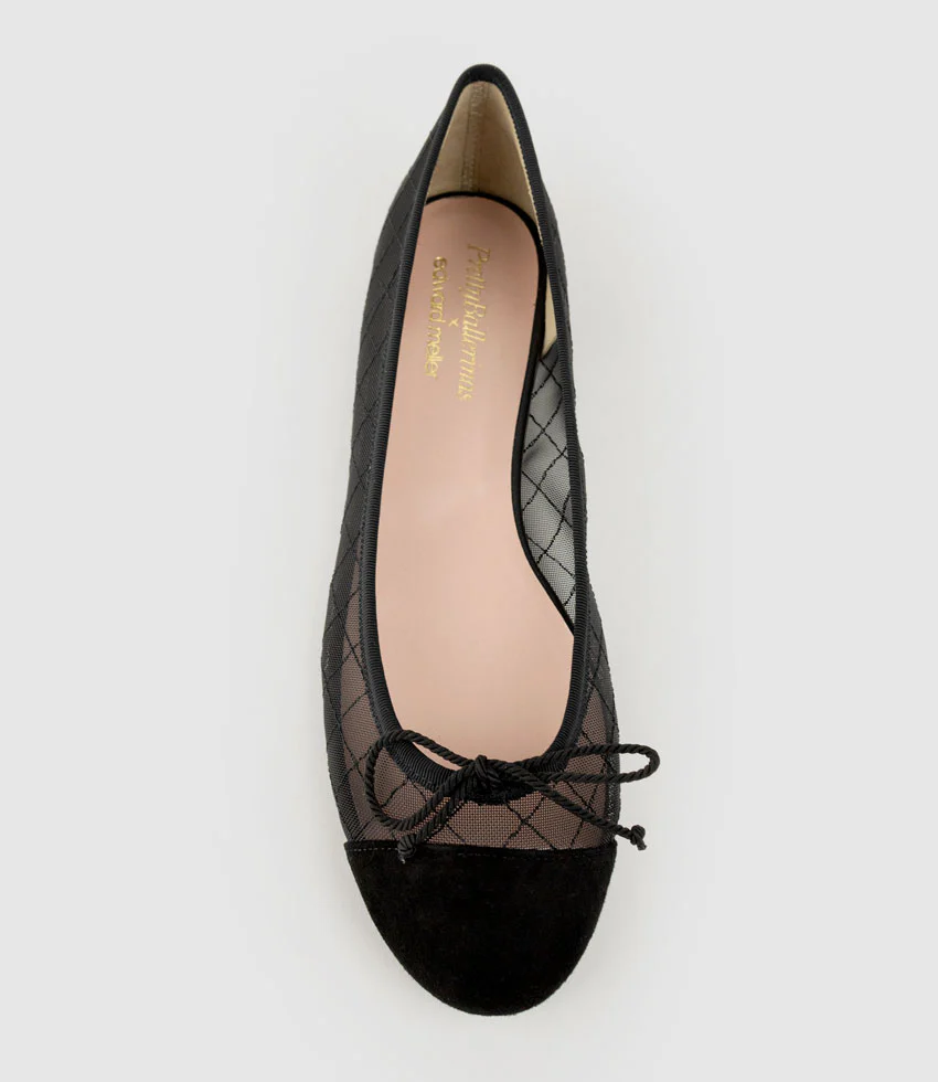 EMILY Cap Toe Mesh Ballet in Black Suede - Image 5