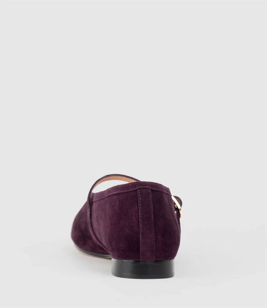 FLAVIA Choked Up Ballet with Strap in Eggplant Suede - Image 3