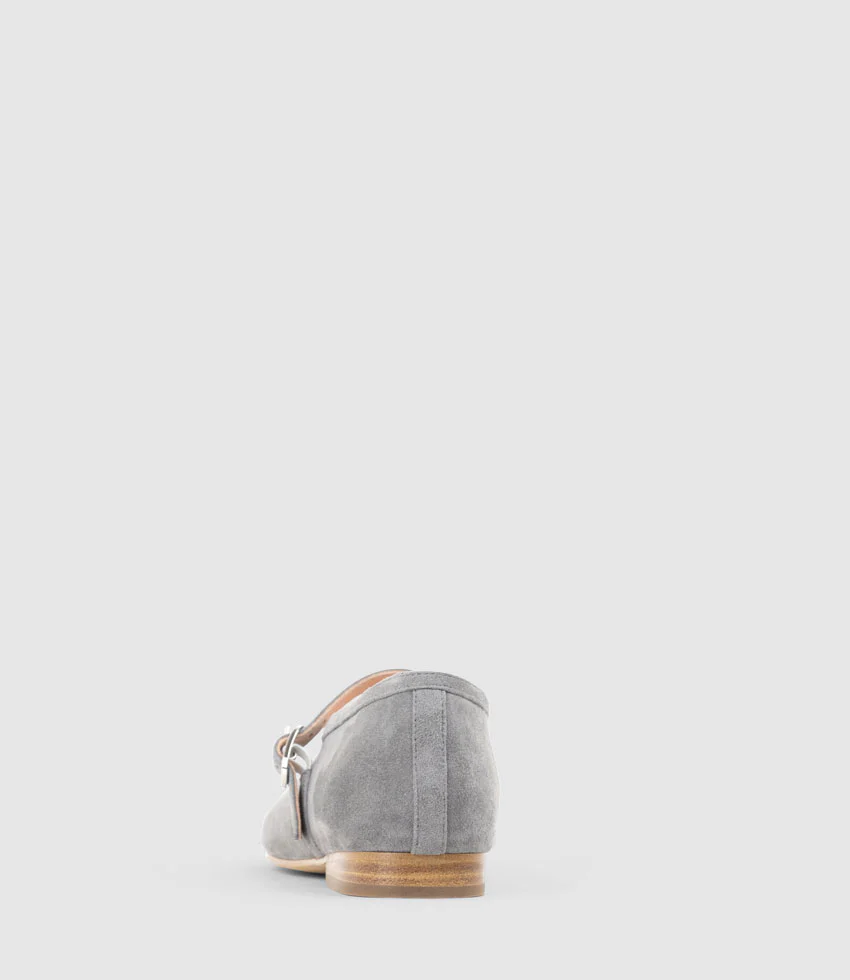 FLAVIA Choked Up Ballet with Strap in Grey Suede - Image 4