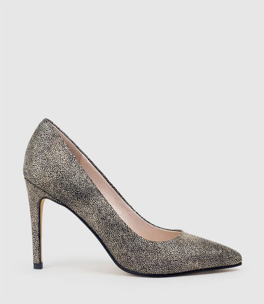GAGA 100mm Pointed Toe Pump in Gold Speckle - Image 3