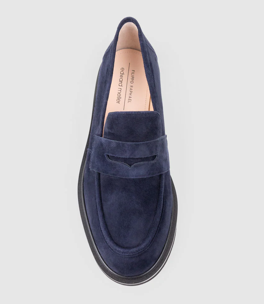 GALIA Loafer with Keeper in Navy Suede - Image 4