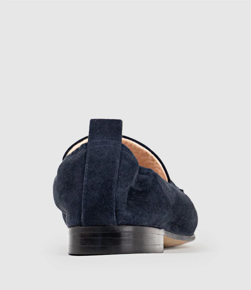HARLOW Elastic Back Moccasin in Ink Suede - Image 3