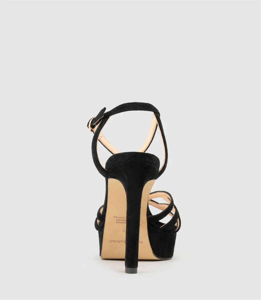 SAMI110 Lattice Front Platform Sandal in Black Suede - Image 4